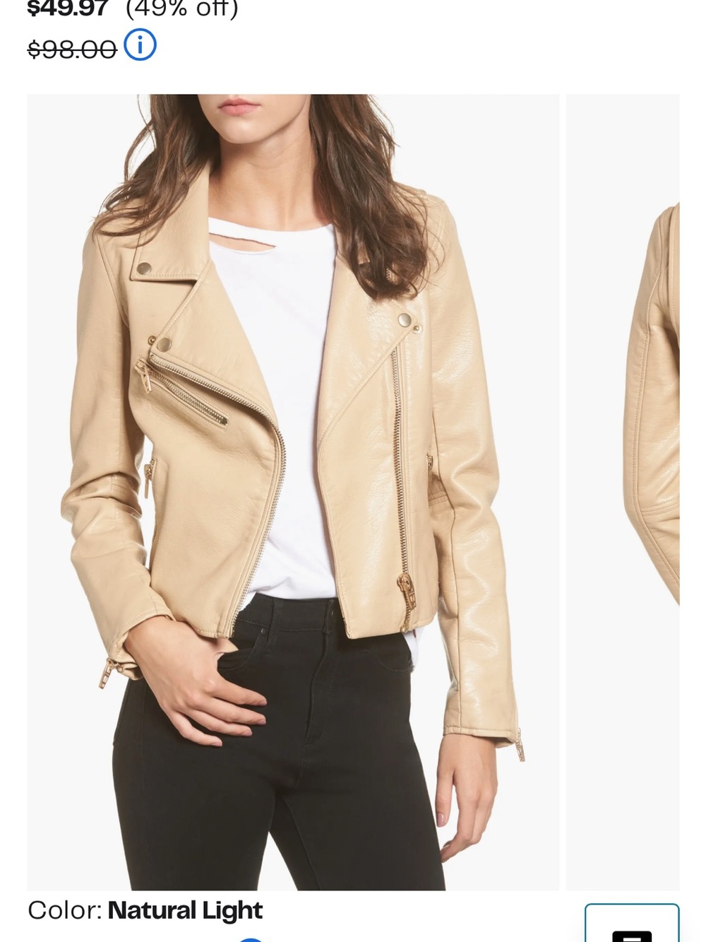 Blank NYC Natural Light Faux Leather Moto Jacket in Beige